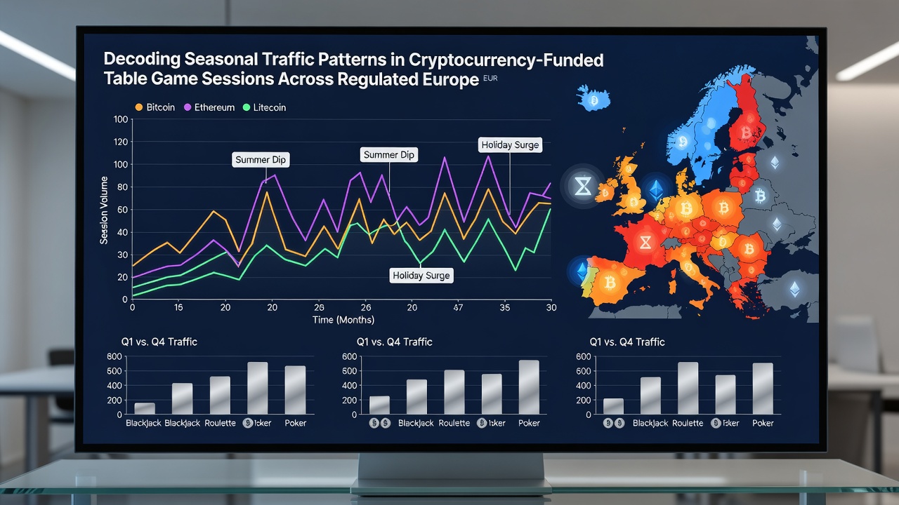 Analytics dashboard displaying cryptocurrency transaction volumes for European table games