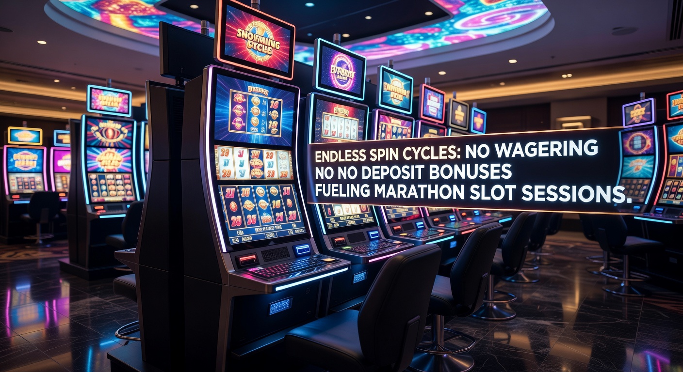 Close-up of a mobile slot interface showing free spin counters and no-wager terms, with a progress bar indicating an extended session