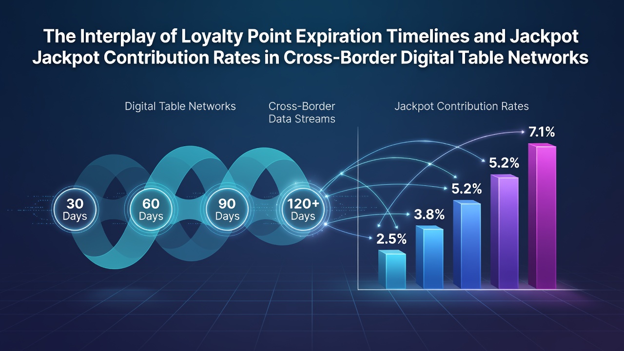 Digital table game interfaces displaying loyalty point trackers alongside progressive jackpot meters in a cross-border casino network